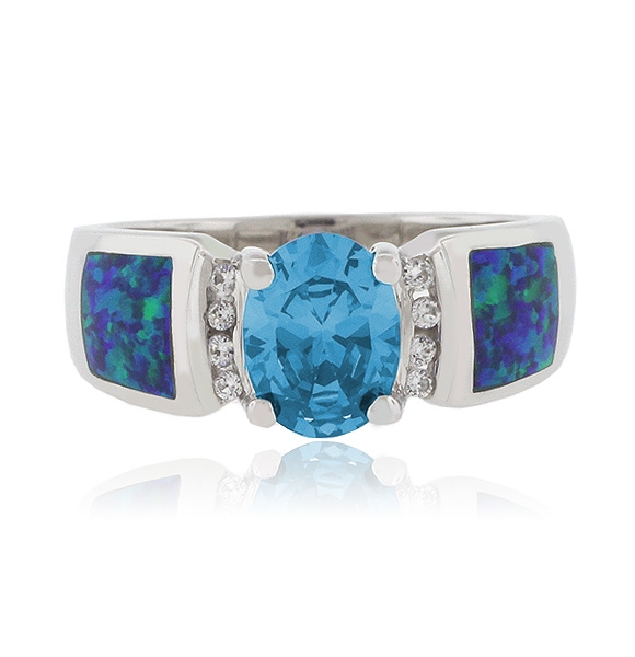 Anillo de Plata Fina de Ley con Topacio y Opalo Australiano