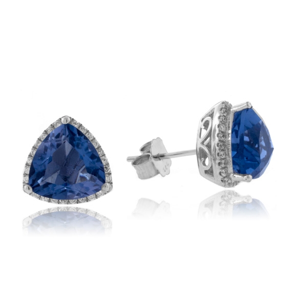 Corundum Alexandrite Trillion Cut Silver Earrings