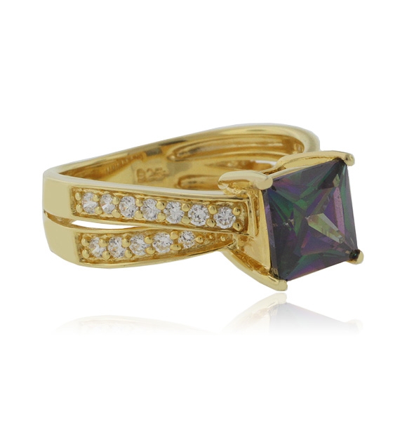 Anillo de Topacio Místico en Plata con Baño de Oro 14K