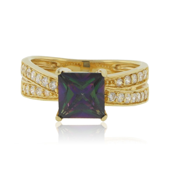 Anillo de Topacio Místico en Plata con Baño de Oro 14K