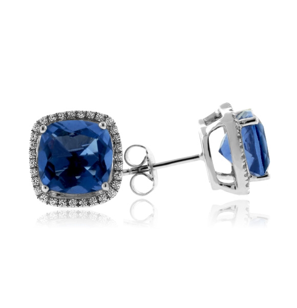 Cushion Cut Blue Topaz Silver Earrings