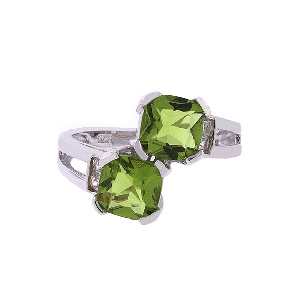 Anillo de Plata de Ley .925 con 2 Gemas de Peridoto
