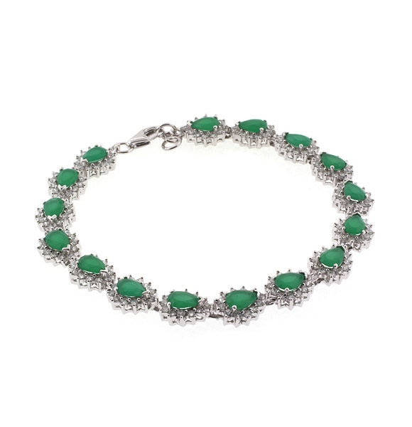 Hermosa Pulsera de Plata de Ley .925 con Esmeraldas