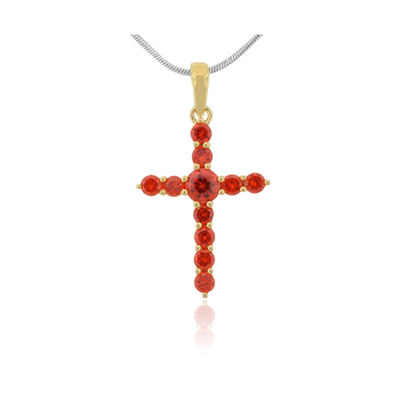 Dije de Cruz con Opalo Rojo en Plata y Baño de Oro 14K