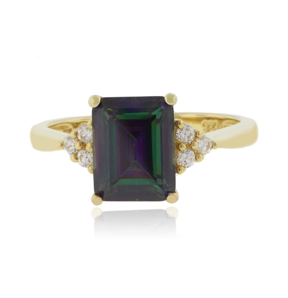 Anillo Elegante de Topacio Mistico en Plata con Baño de Oro 14K