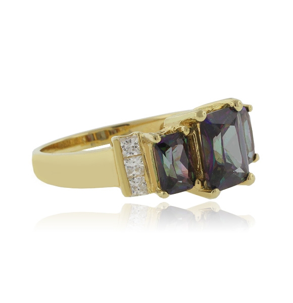 Anillo con 3 Gemas Topacio Mistico en Plata con un Baño de Oro 14K