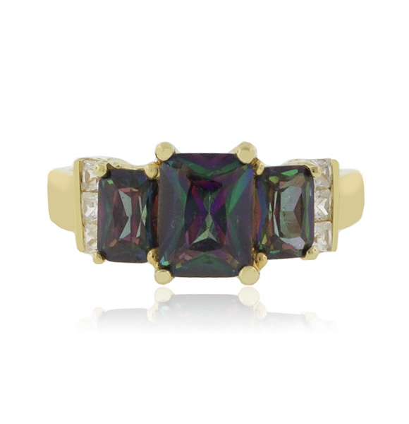 Anillo con 3 Gemas Topacio Mistico en Plata con un Baño de Oro 14K