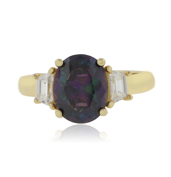 Anillo de Topacio Mistico en Plata .925 con un Baño de Oro 14K