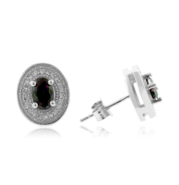 Aretes de Plata .925 con Topacio Místico e Incrustaciones