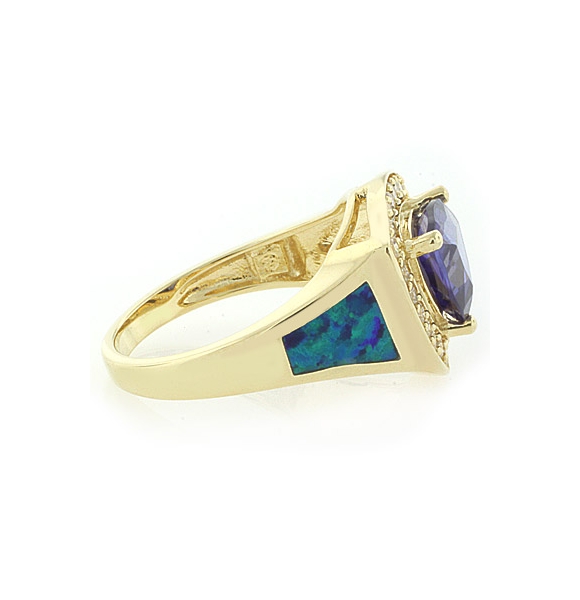 Anillo de Plata con Chapa de Oro, Tanzanita y Opalo Azul