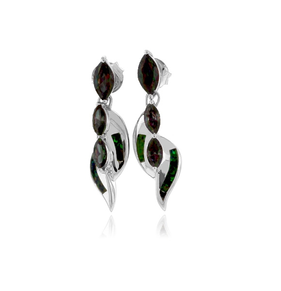 Aretes de Plata .925 con Ópalo y Gemas de Topacio Místico