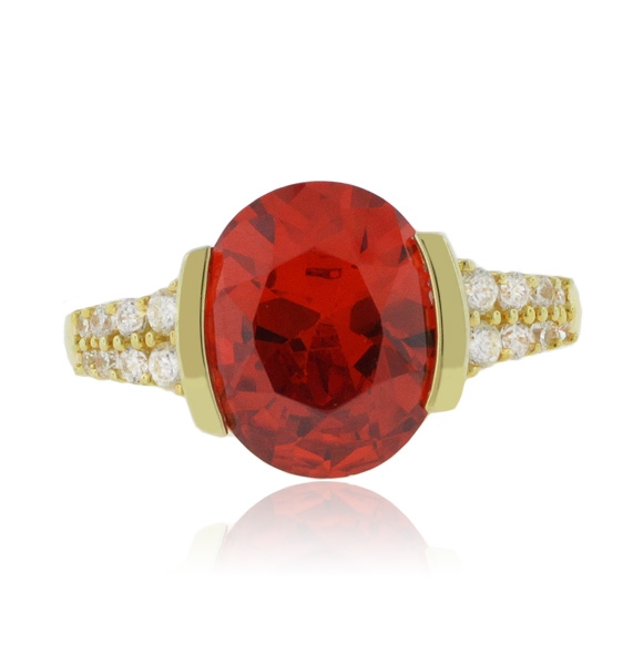 Anillo de Opalo Rojo Mexicano en Plata con Baño de Oro 14K
