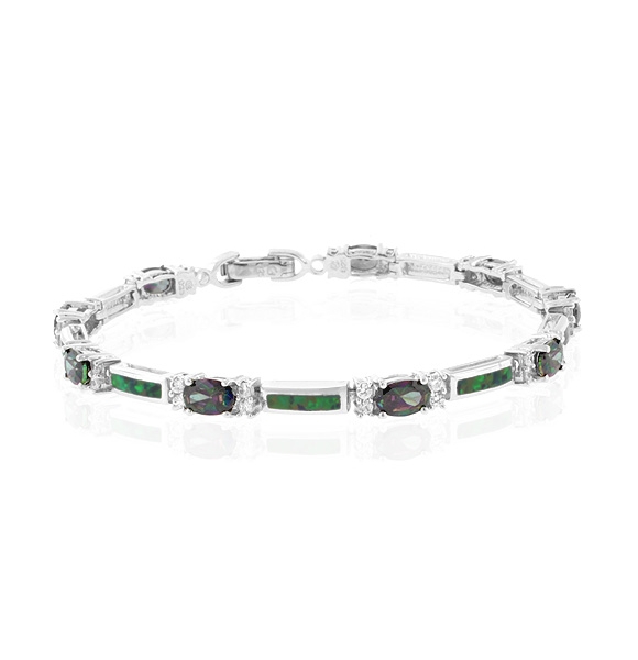 Elegante Pulsera de Plata de Ley .925 con Topacio y Ópalo