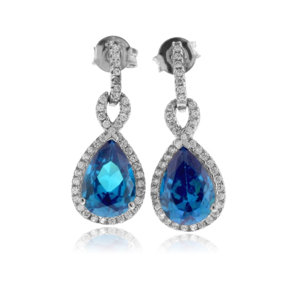 Elegantes Aretes con Topacio Azul en Plata de Ley .925
