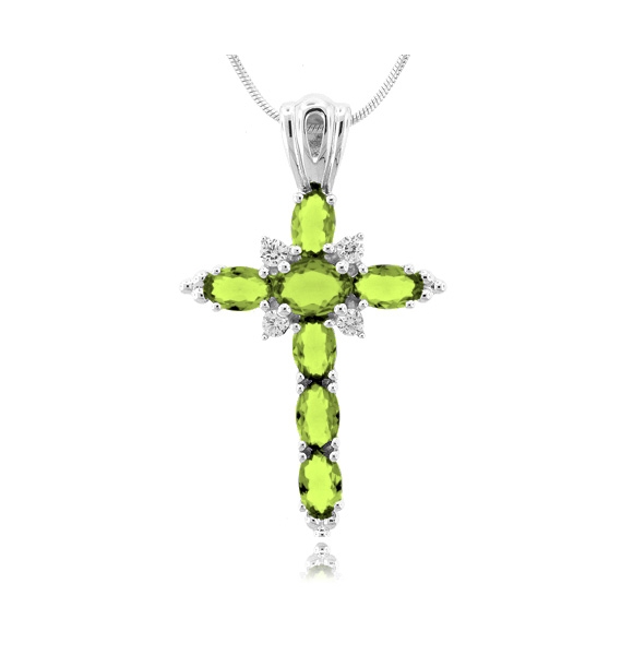 Dije de Cruz con Peridoto en Plata Fina .925