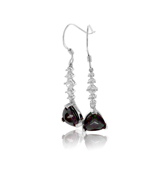Silver Drop Earrings Trillion Cut Mystic Topaz