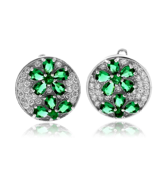 Aretes de Plata de Ley .925 con Gemas de Esmeralda