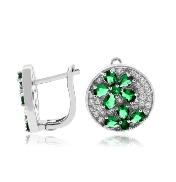 Aretes de Plata de Ley .925 con Gemas de Esmeralda