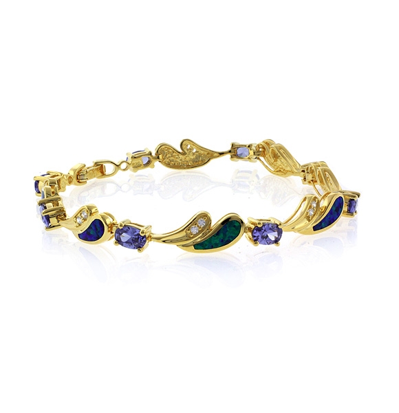 Pulsera de Plata con Baño de Oro 14K, Tanzanita y Opalo Australiano
