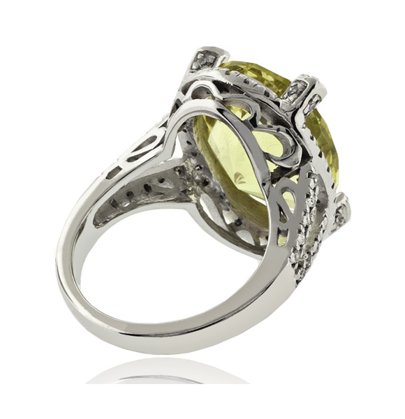 Hermoso Anillo de Oro Blanco 14K con Citrina Natural