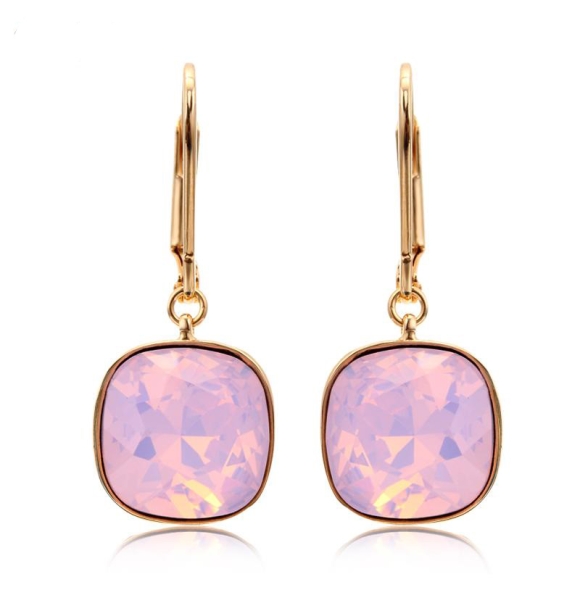 Aretes de Cristal Swarovski Rosa con Baño de Oro 18K