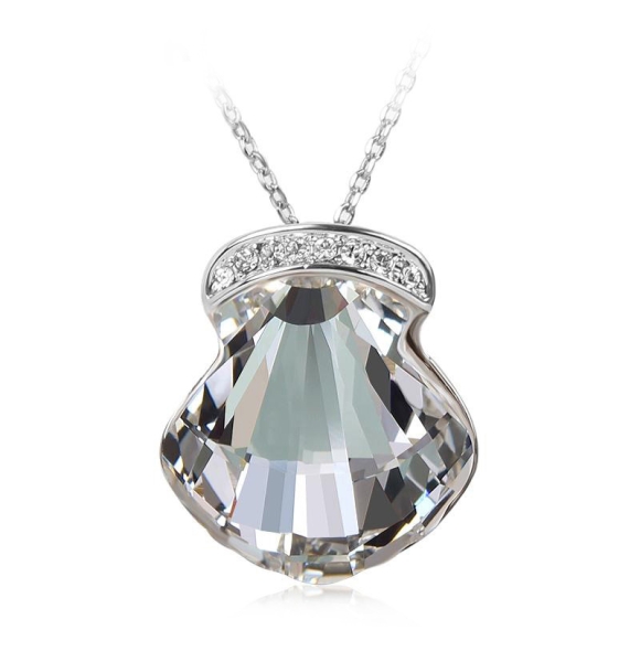 Collar Concha Swarovski con Baño de Oro Blanco 18K