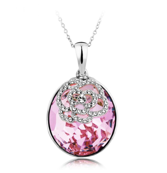 Collar Swarovski Lavanda con Baño de Oro Blanco 18K