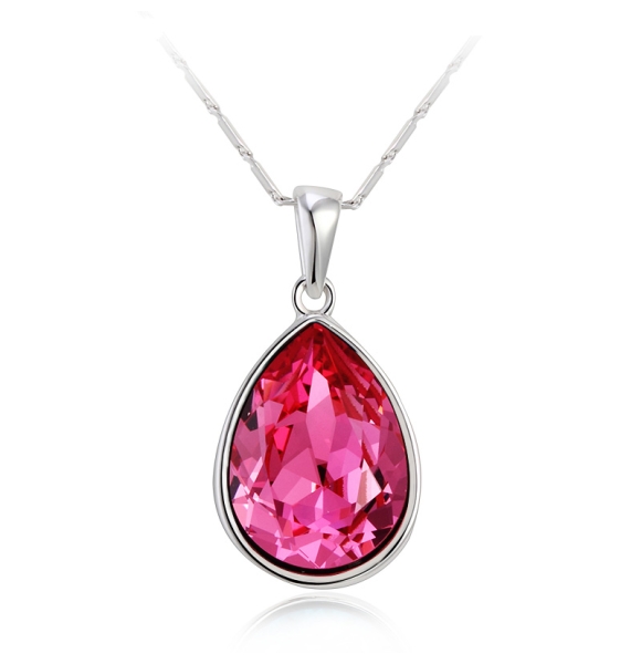 Collar Gota Swarovski Rosa con Baño de Oro Blanco 18K