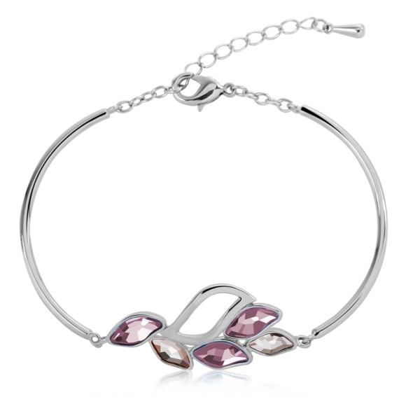 Pulsera Leaf con Baño de Oro Blanco 18K y Cristales Swarovski