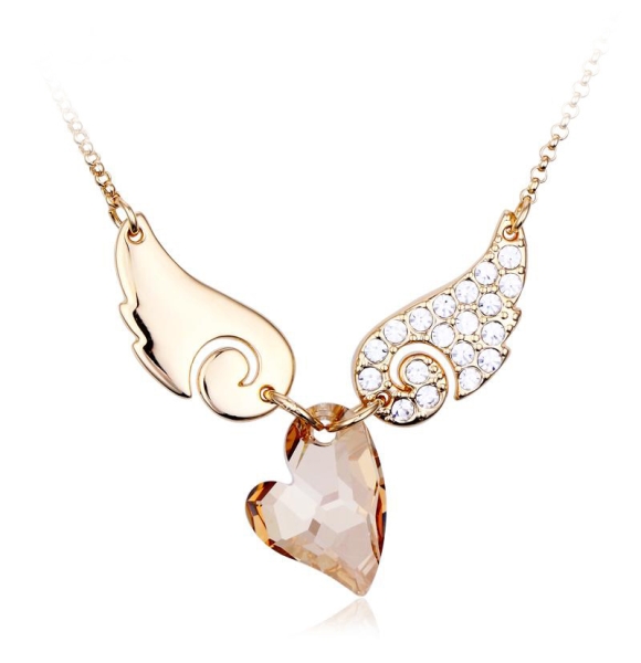 Collar Corazón y Alas Swarovski con Baño de Oro Amarillo 18K