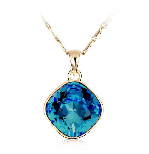 Hermoso Collar Swarovski Azul Intenso con Baño de Oro Amarillo 18K