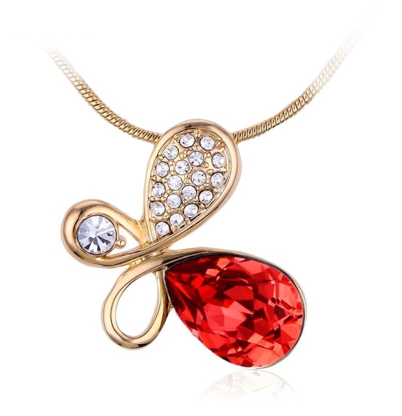 Hermoso Collar de Mariposa Roja Swarovski con Baño de Oro 18K