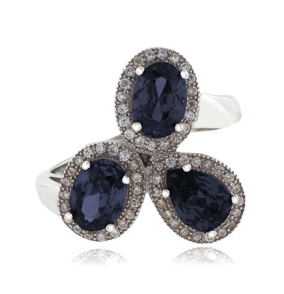 Anillo con 3 Alejandritas Bicolor en Plata 925 ( Azul/Morado )