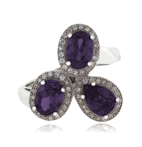 Anillo con 3 Alejandritas Bicolor en Plata 925 ( Azul/Morado )