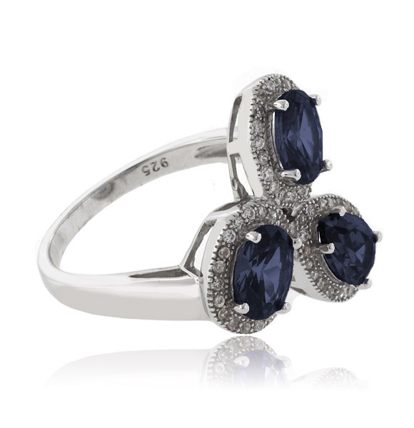 Anillo con 3 Alejandritas Bicolor en Plata 925 ( Azul/Morado )