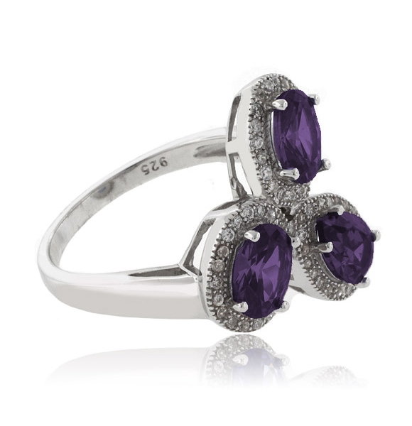 Anillo con 3 Alejandritas Bicolor en Plata 925 ( Azul/Morado )