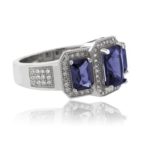 Anillo de Plata Fina con 3 Piedras de Tanzanita