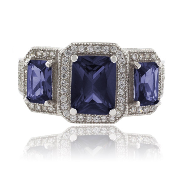 Anillo de Plata .925 con 3 Piedras de Tanzanita