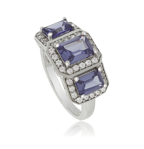 Anillo de Plata .925 con 3 Gemas de Tanzanita