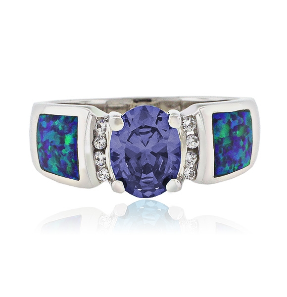 Anillo de Plata Fina de Ley con Tanzanita y Opalo Australiano