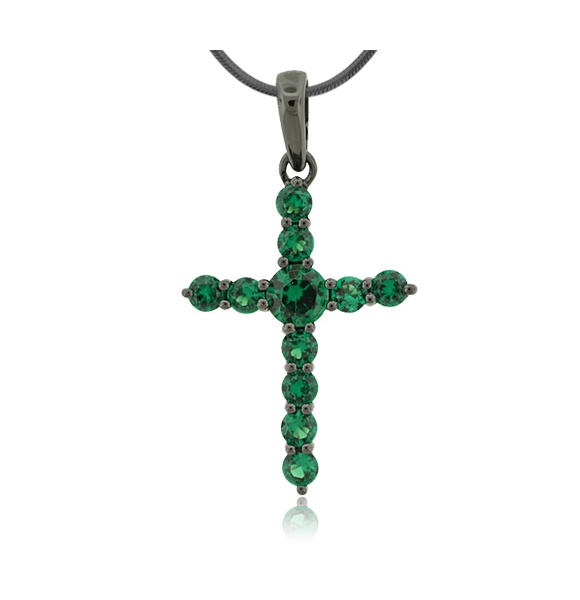 Dije de Cruz con Esmeralda Plata Oxidada .925