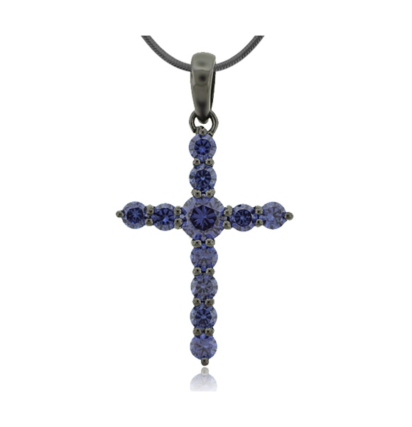 Dije de Cruz con Tanzanita Plata Oxidada