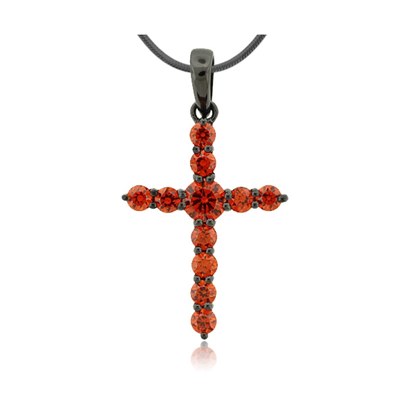 Dije de Cruz con Opalo Mexicano Plata Oxidada