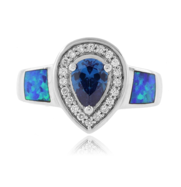 Anillo de Topacio Azul con Ópalo en Plata de Ley .925