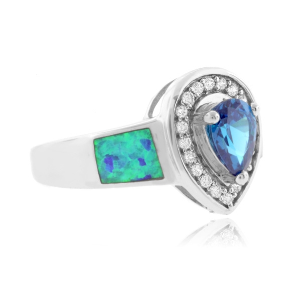 Anillo de Topacio Azul con Ópalo en Plata de Ley .925