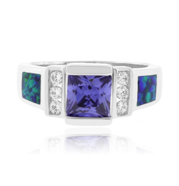 Hermoso Anillo de Plata con Tanzanita y Ópalo Australiano