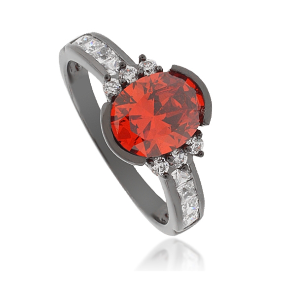 Anillo de Plata Oxidada con Ópalo de Fuego Corte Ovalado