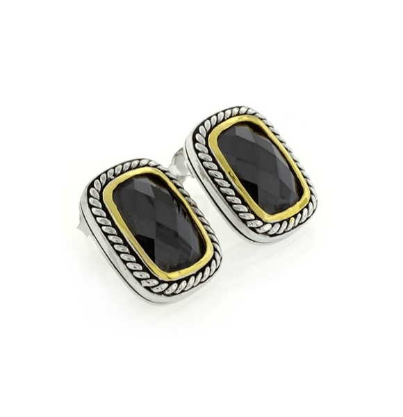 Aretes de Onyx en 2 Tonos de Plata .925