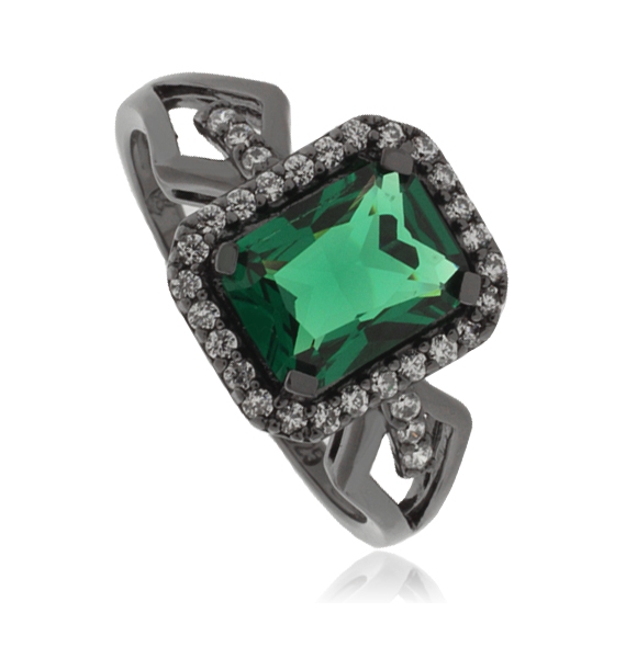Anillo de Plata Negra con una Hermosa Esmeralda