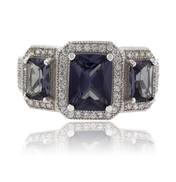 Anillo de Plata Fina con 3 Gemas de Alejandrita ( Azul/Morado )